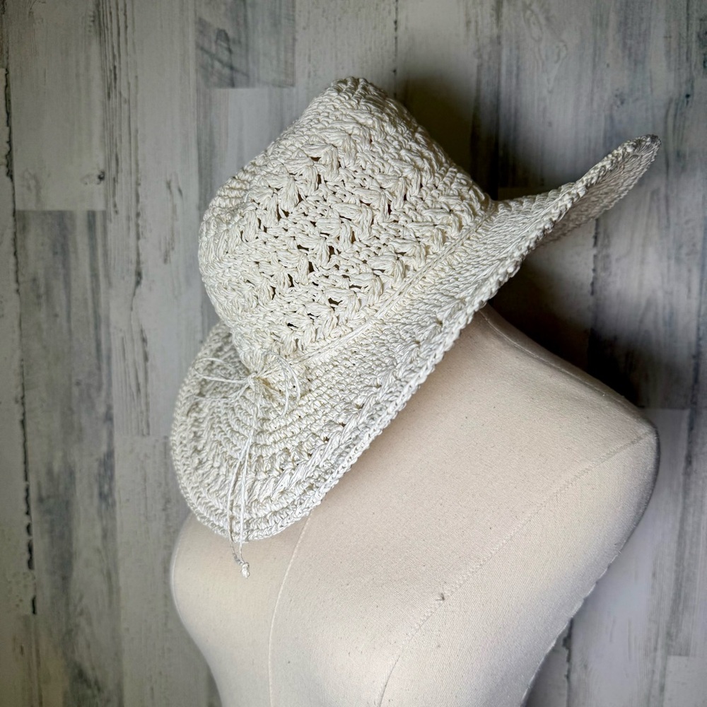 Vintage Scala Hand Crocheted Western Style Sun Hat- boho festival wear
